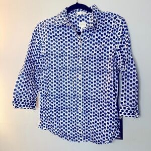 Chico's women's blue and white polka dot button down shirt size 0